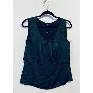 Talbots Top Womens 8 Layered Ruffle Sleeveless Scoop Neck Dark Green Silk Boho